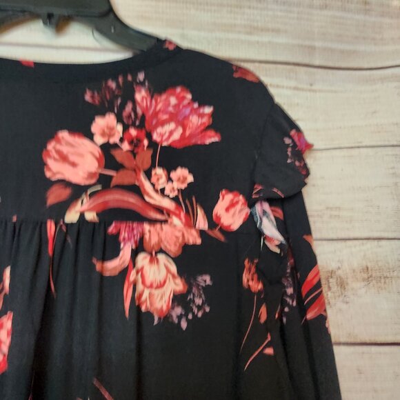 Torrid Black Floral Ruffle Shoulder Long Sleeve Top Women's Size 2X - Picture 12 of 16